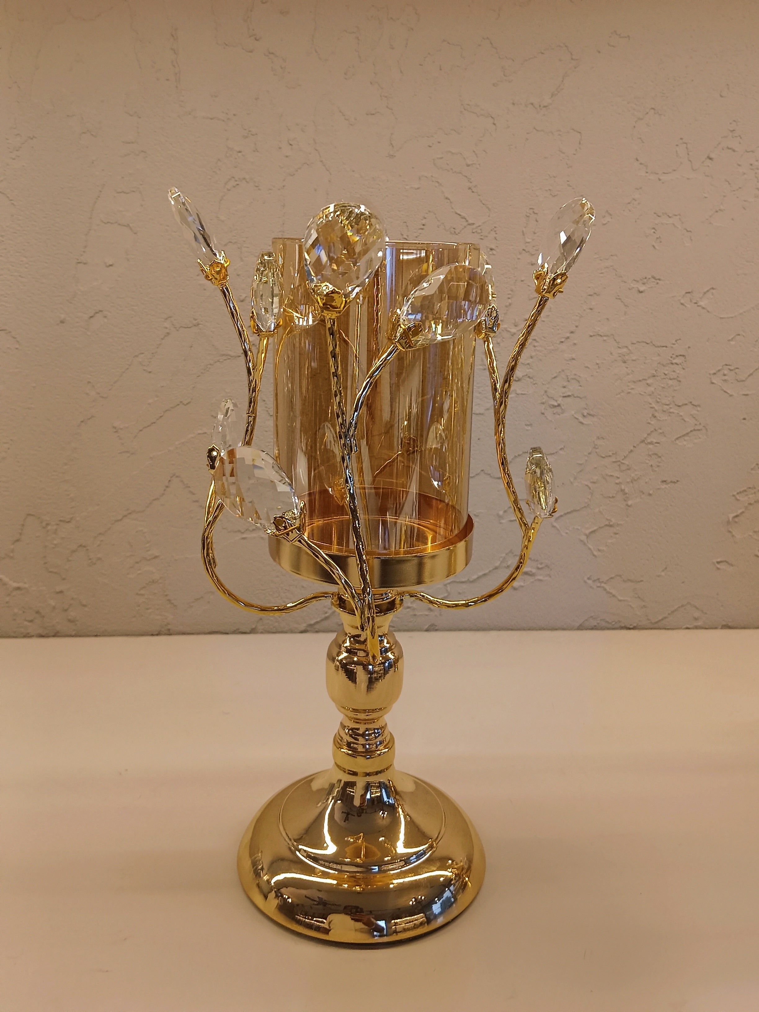 Elegant pair Of Gold -Finish Candle Holders With Crystals