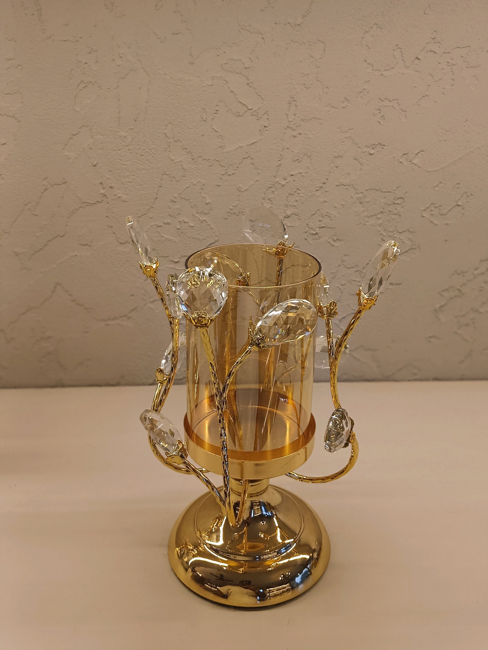Elegant pair Of Gold -Finish Candle Holders With Crystals