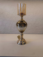 Candle Holders With A Reflective Silver Finish And Amber -Tinted Glass