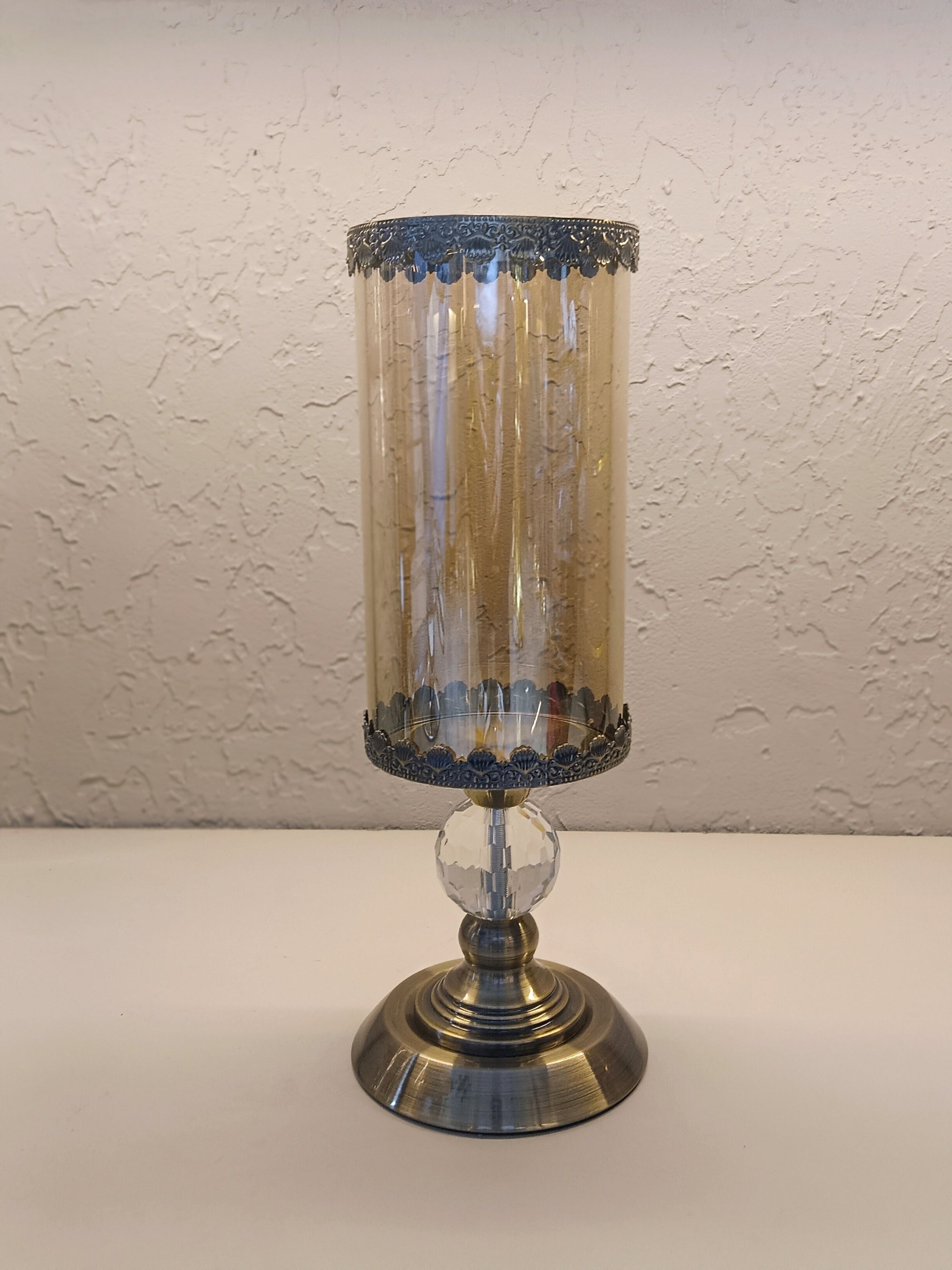 Candle Holders With Ornate Metallic With Top And  Bottom Metal Carving