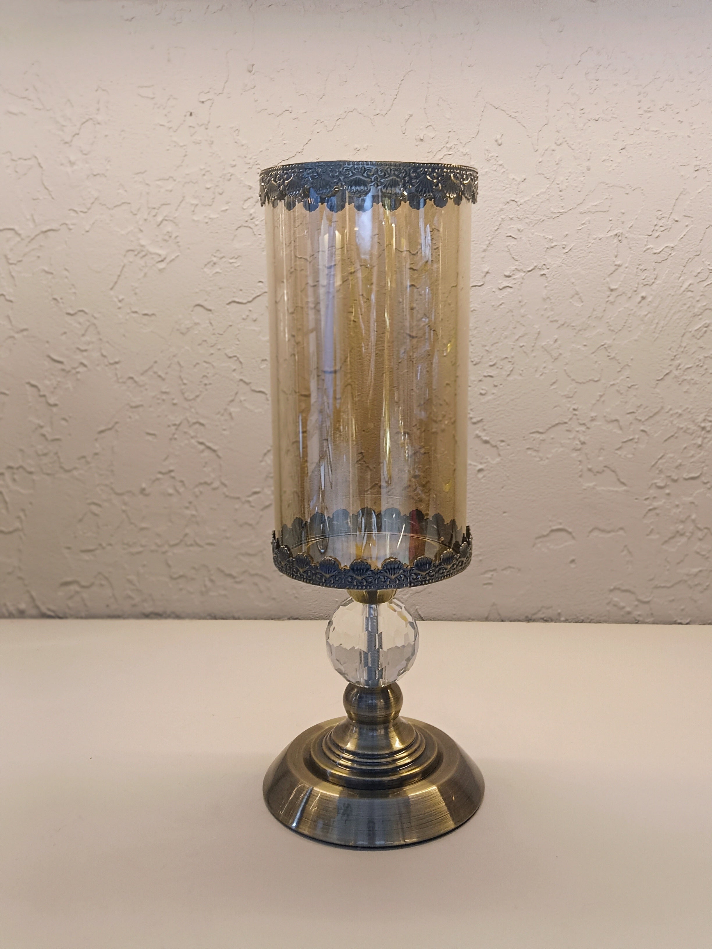 Candle Holders With Ornate Metallic With Top And  Bottom Metal Carving