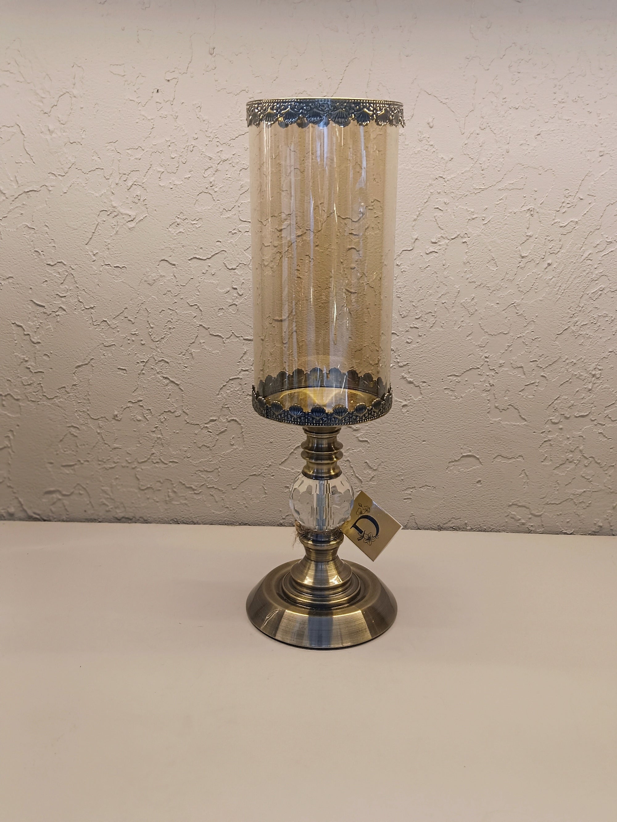 Candle Holders With Ornate Metallic With Top And  Bottom Metal Carving