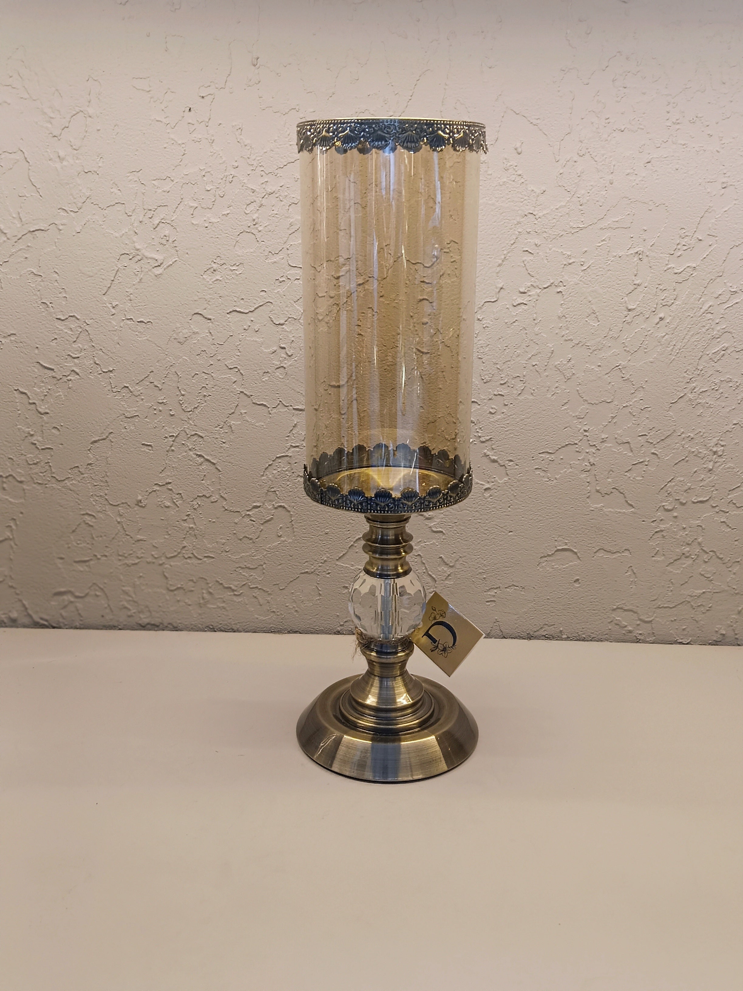 Candle Holders With Ornate Metallic With Top And  Bottom Metal Carving