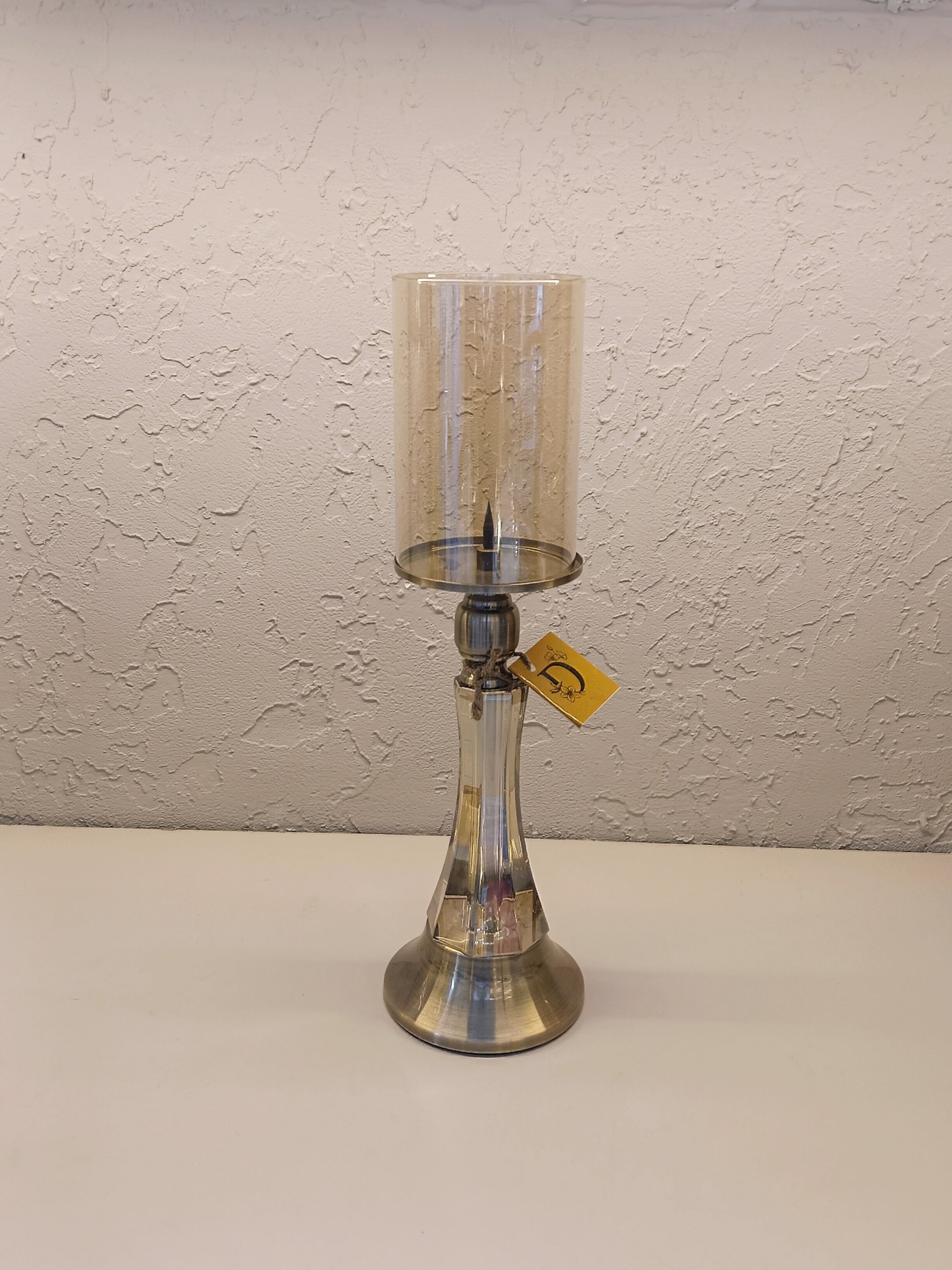 Candle Holders With Brushed Metallic Bases And Half Center With Acrylic