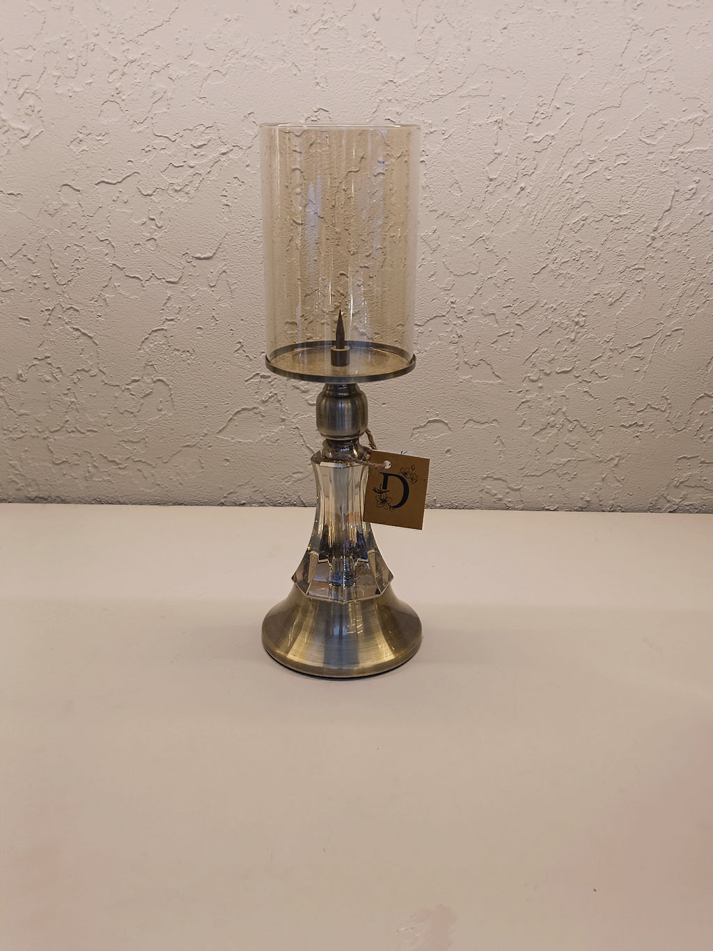 Candle Holders With Brushed Metallic Bases And Half Center With Acrylic