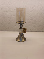 Candle Holders With Brushed Metallic Bases And Half Center With Acrylic