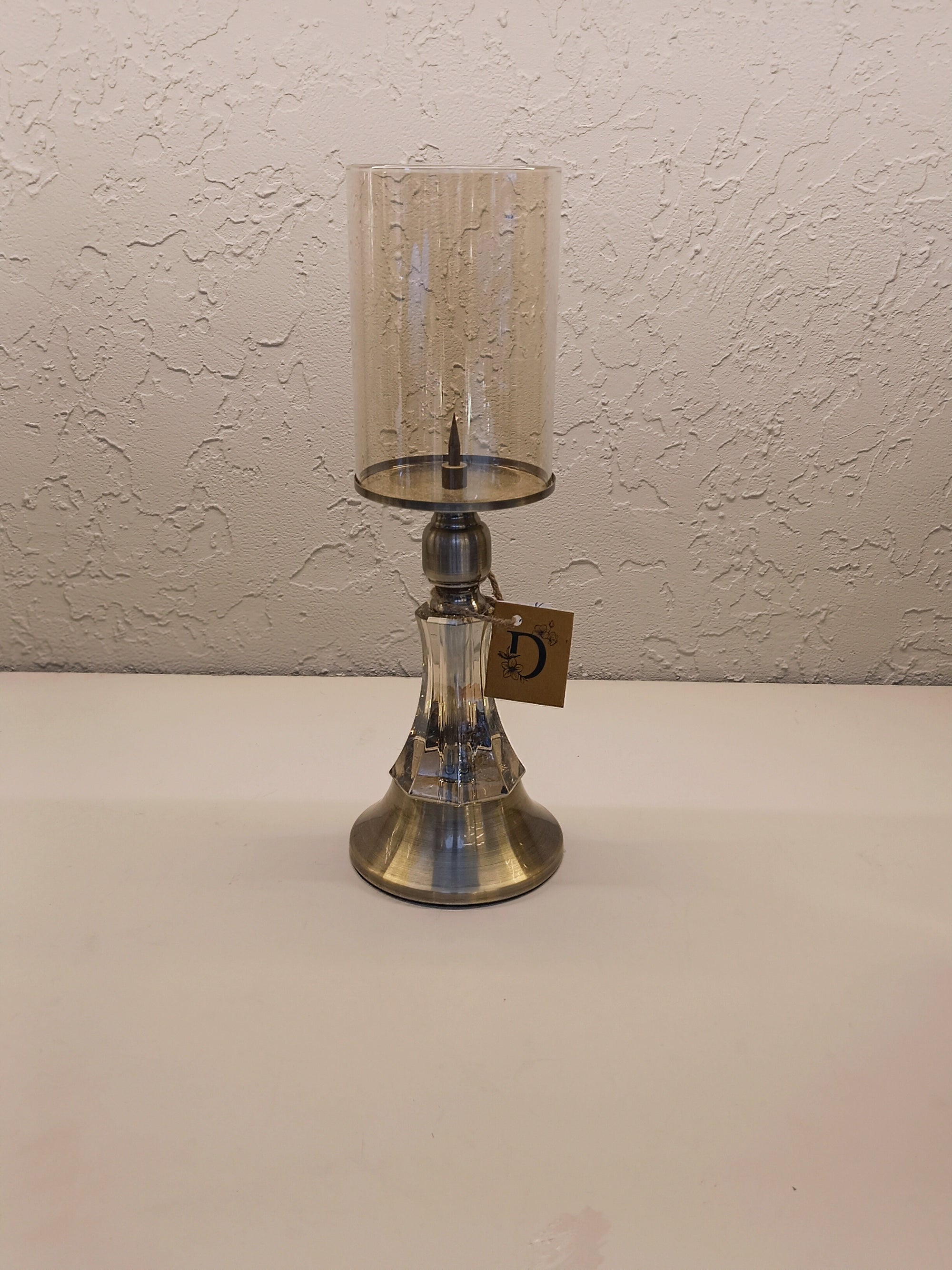 Candle Holders With Brushed Metallic Bases And Half Center With Acrylic