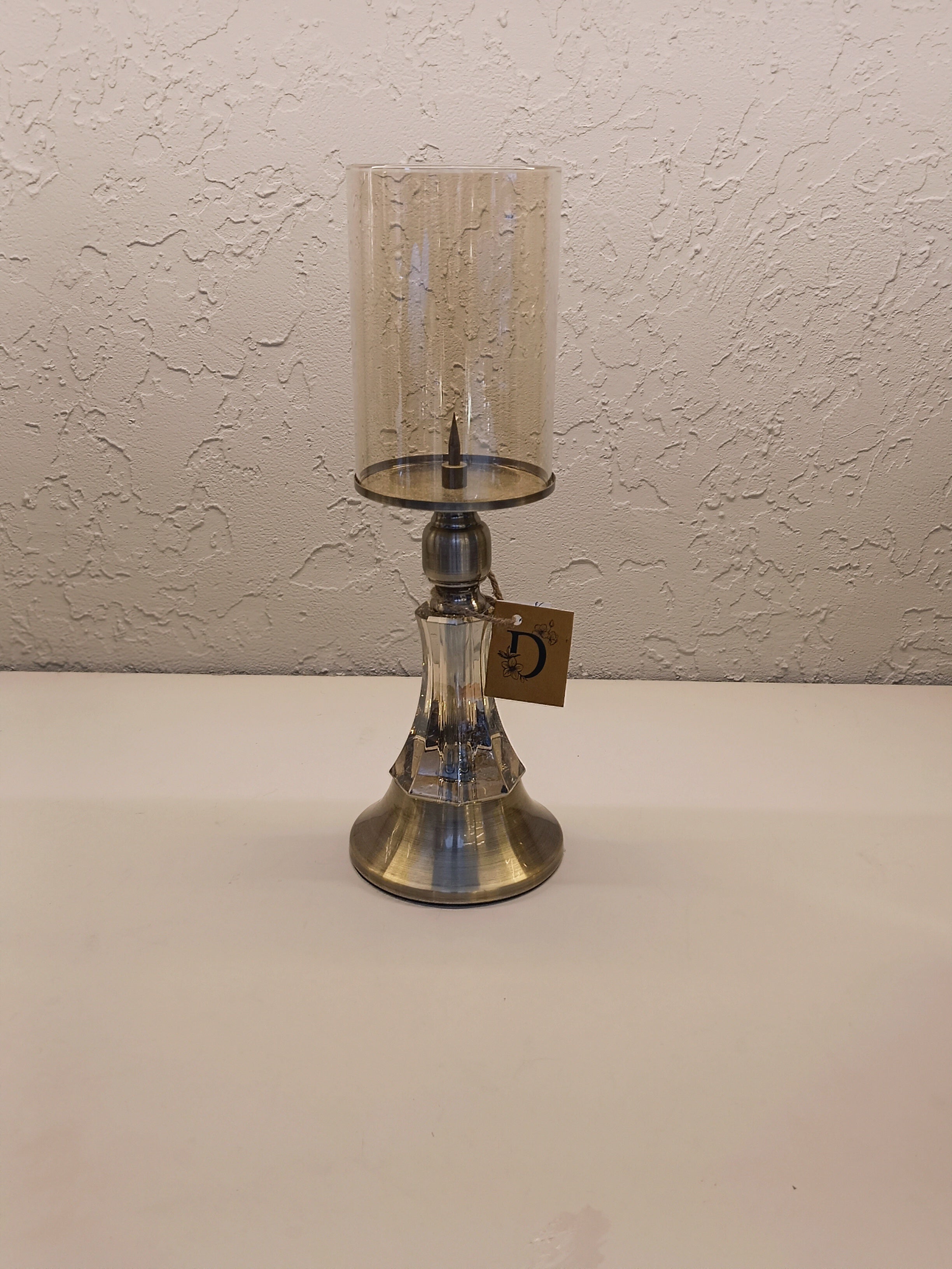 Candle Holders With Brushed Metallic Bases And Half Center With Acrylic