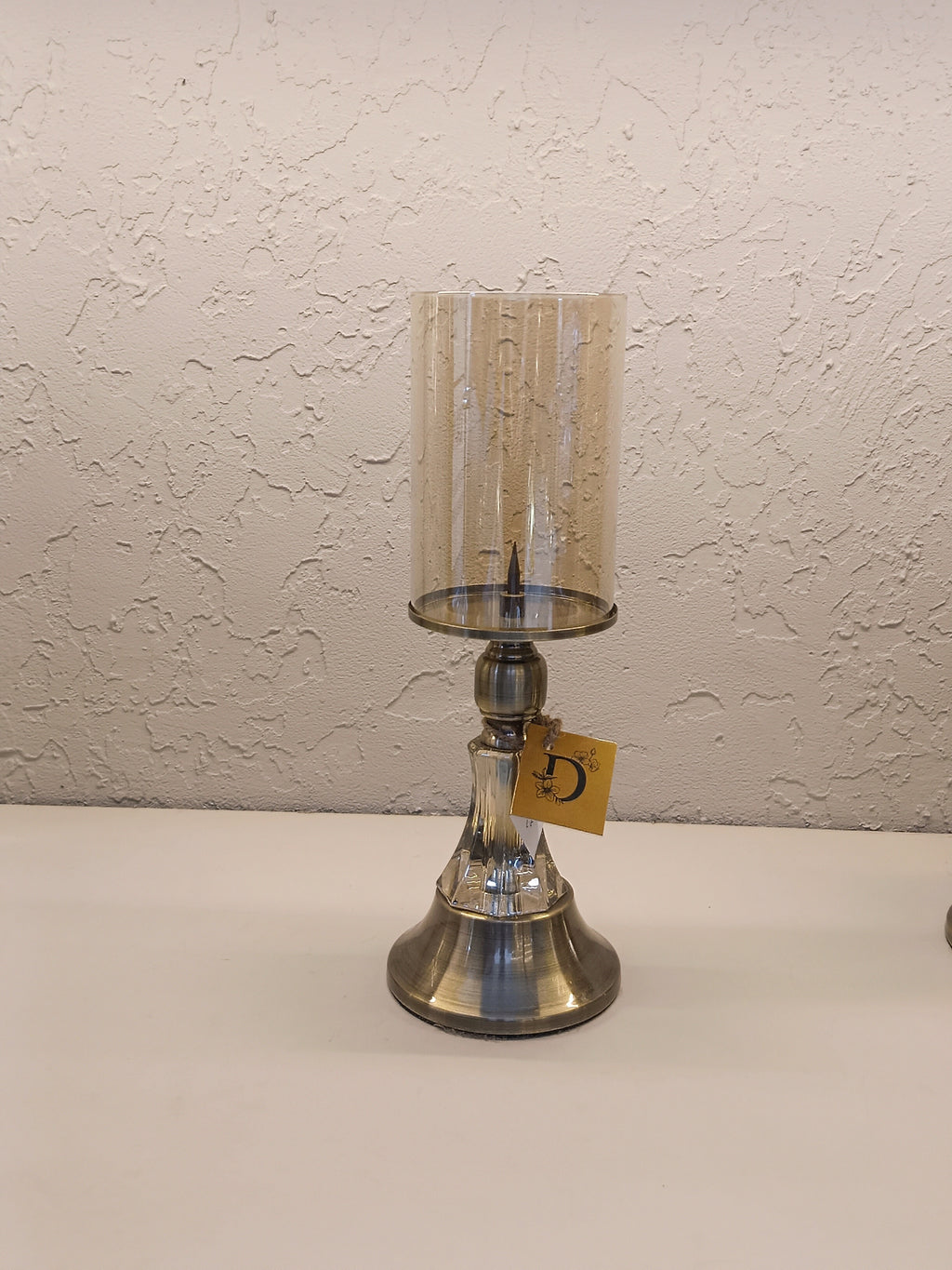 Candle Holders With Brushed Metallic Bases And Half Center With Acrylic