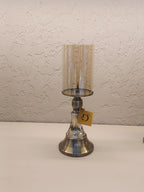 Candle Holders With Brushed Metallic Bases And Half Center With Acrylic