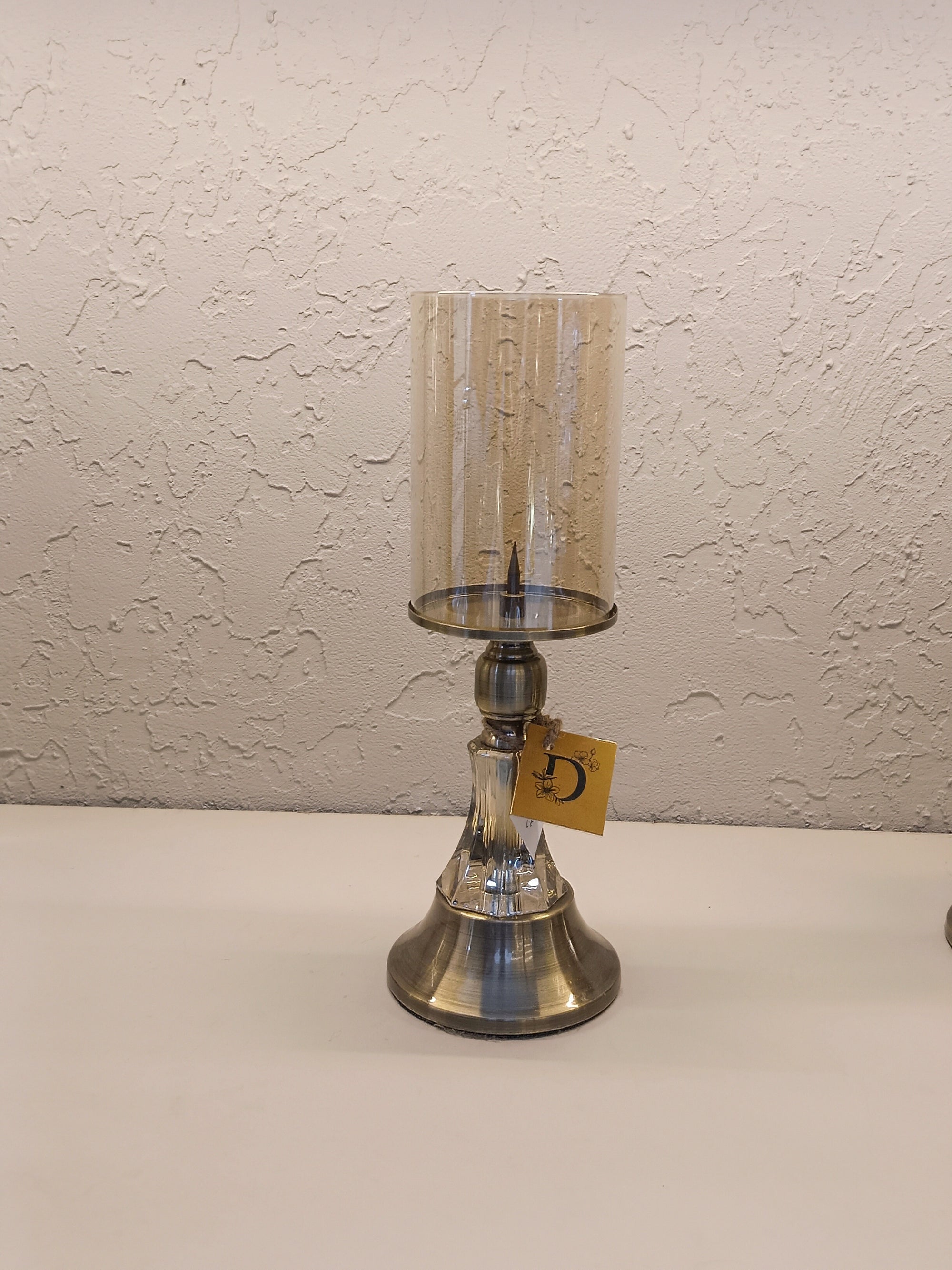 Candle Holders With Brushed Metallic Bases And Half Center With Acrylic