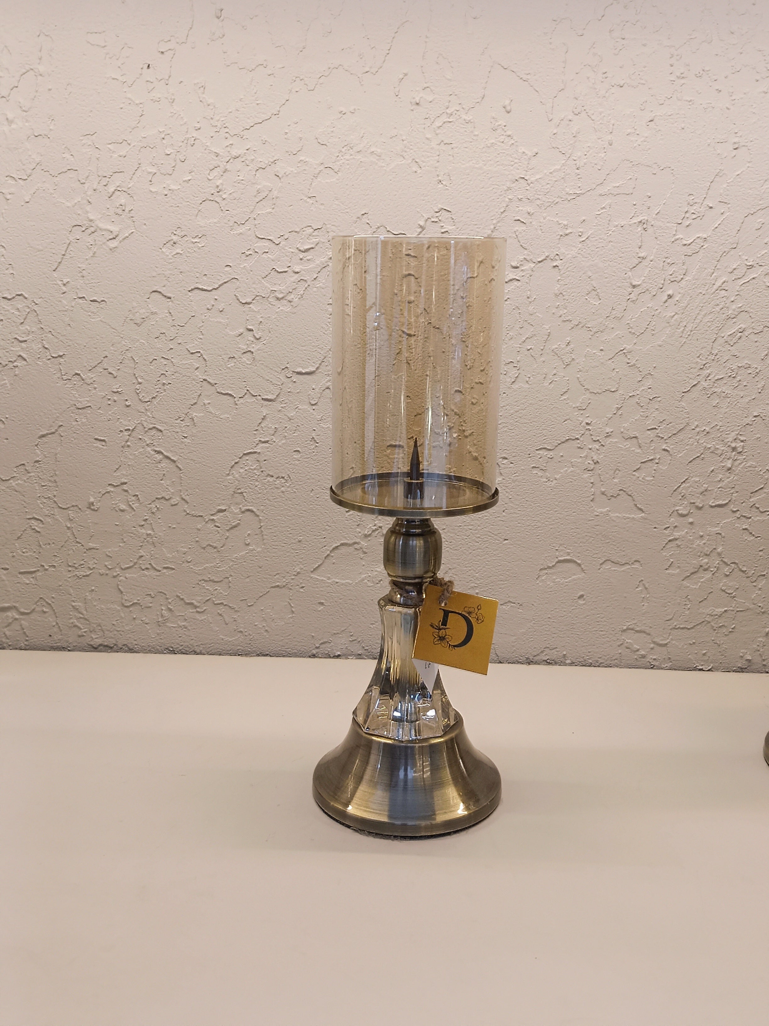 Candle Holders With Brushed Metallic Bases And Half Center With Acrylic