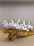 Stunning Decorative Showpiece Featuring Seven Galloping white Horses With Golden Detailing