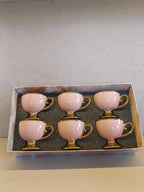 Elegant 6Pcs Ceramic Cups For Tea/Coffee Soft Pink Body Color With Golden Outline