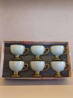 Elegant Set Of 6 Pcs Ceramic Tea/Coffee Cups Featuring Soft Green With Luxurious Handle