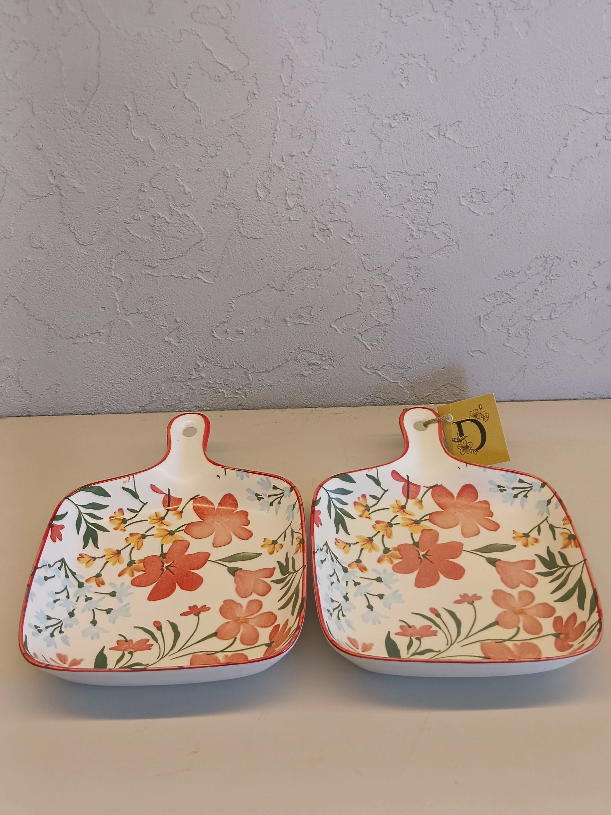 Set Of Ceramic Serving Dishes With Handles, Decorated With A Vibrant Floral Pattern