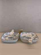 Set Of Two Ceramic Serving Dishes, Featuring Elegant Blue Floral And Bird Motifs