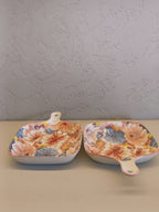 Set of two square ceramic serving dishes, each featuring a vibrant and Colorful Floral Pattern