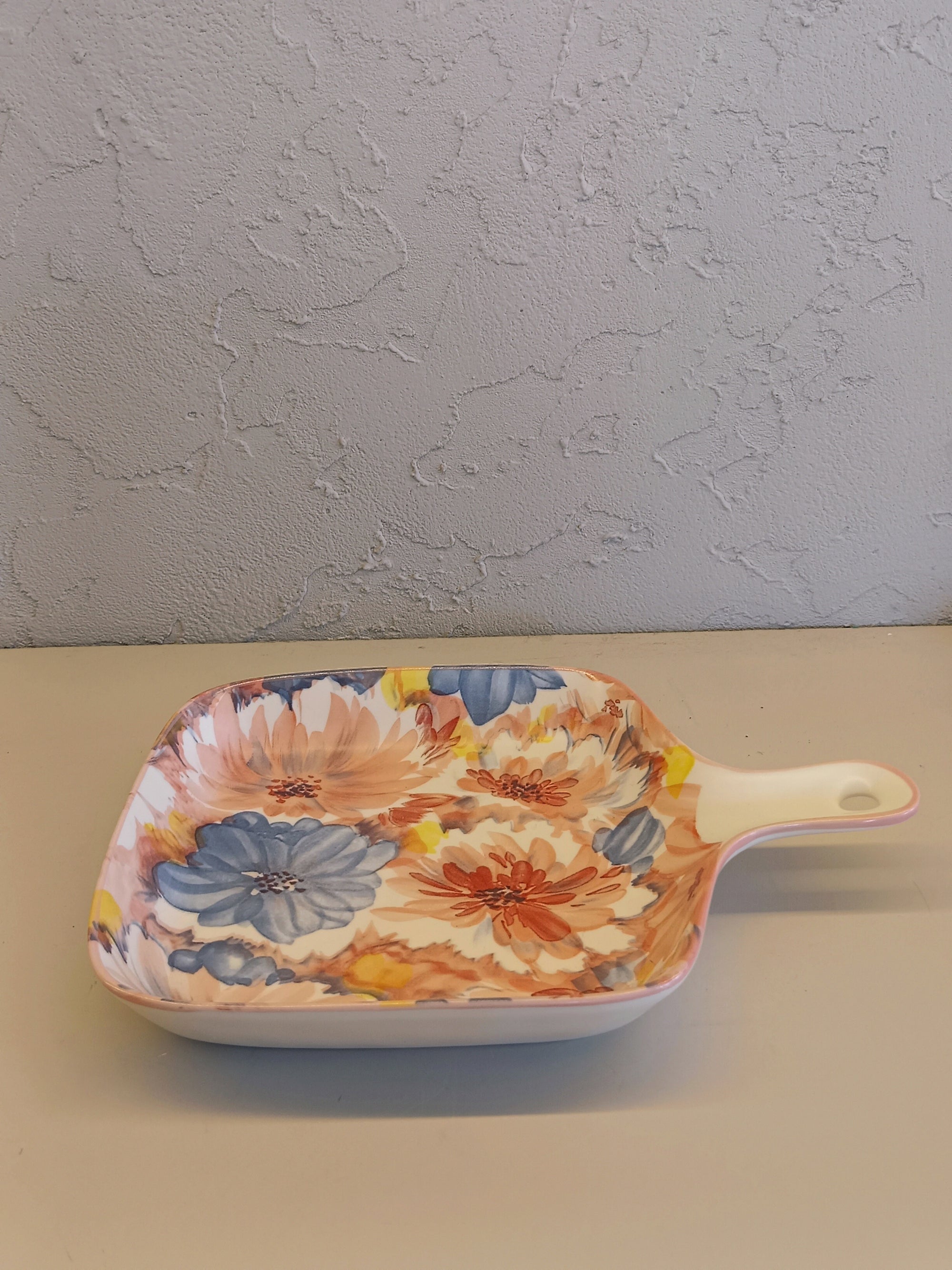 Set of two square ceramic serving dishes, each featuring a vibrant and Colorful Floral Pattern