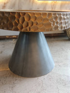 Designer Center Table With A Unique Clock-Themed Glass Top, Featuring Intricate Moving Gear Set On A Metallic Base