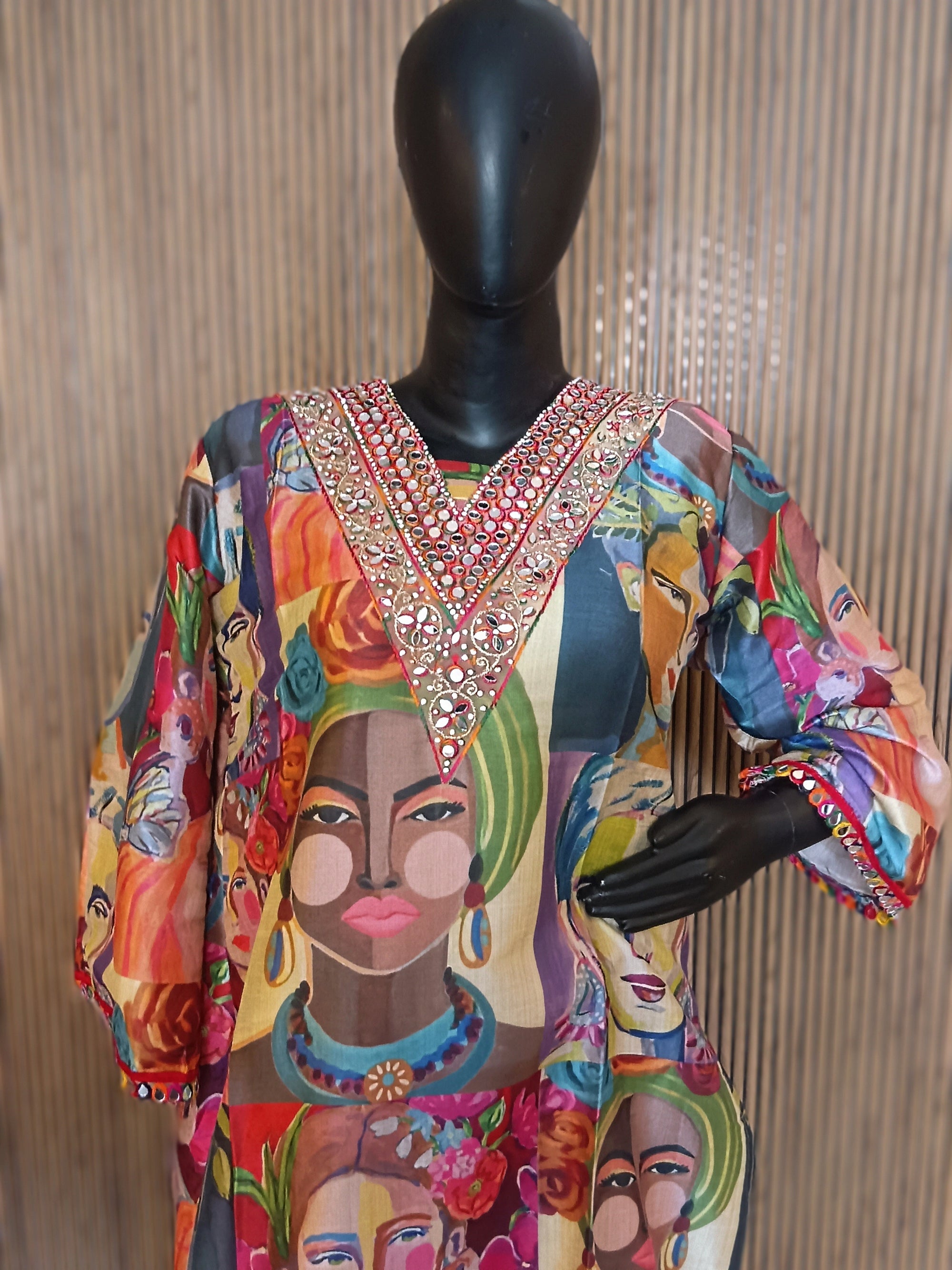A Vibrant, Artistic Kurti With A Bold Multi-Color Patchwork Design