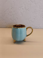 Stylish Ceramic Cup Set Of 6 With A Glossy Pastel Blue Finish And Golden Accents