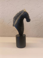 A Contemporary Abstract Horse Head Sculpture In Matte Black With Ribbed Detailing