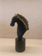 A Contemporary Abstract Horse Head Sculpture In Matte Black With Ribbed Detailing