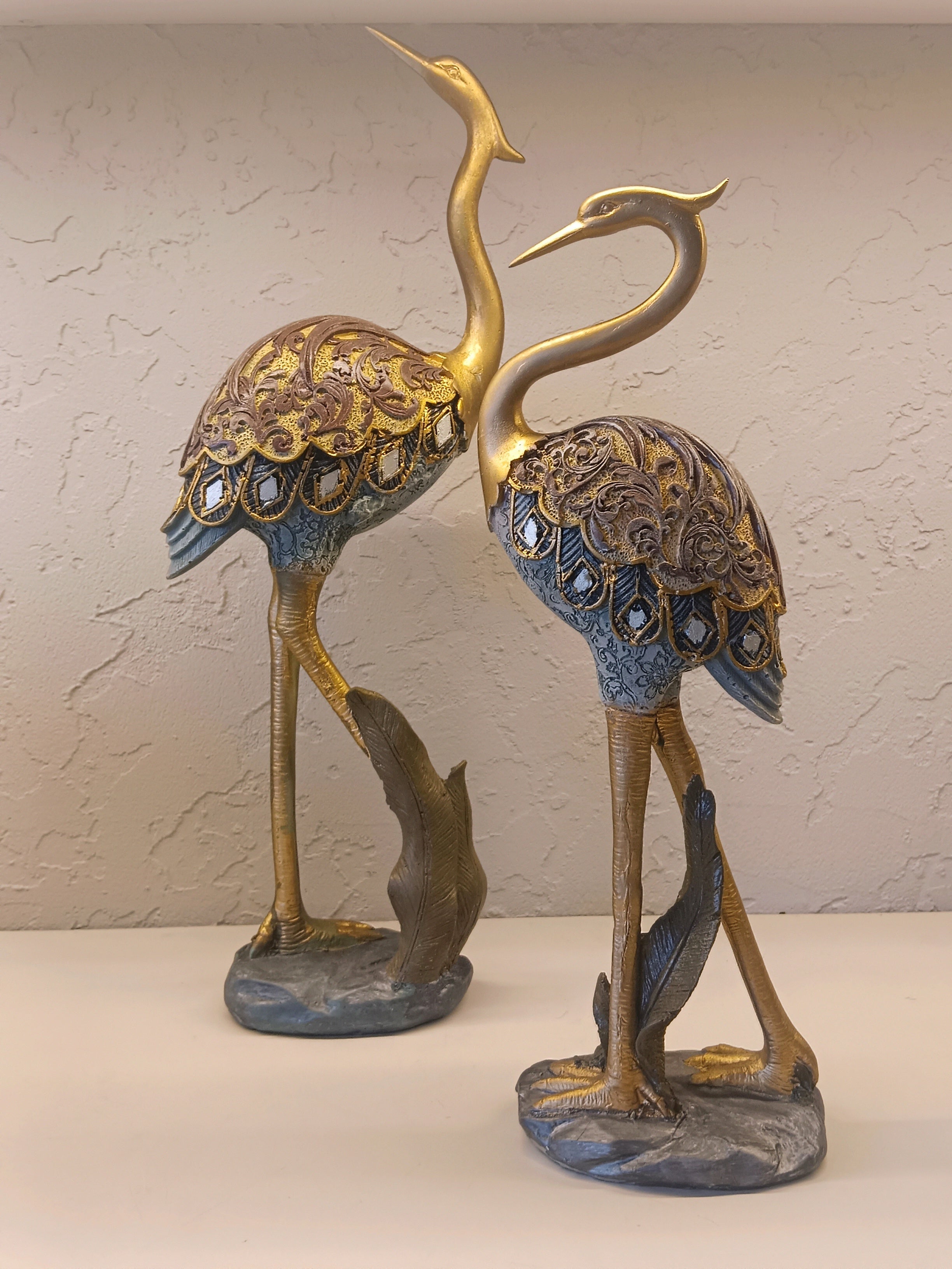 Elegant Pair Of Decorative Crane Sculptures,Symbolizing Grace, Longevity