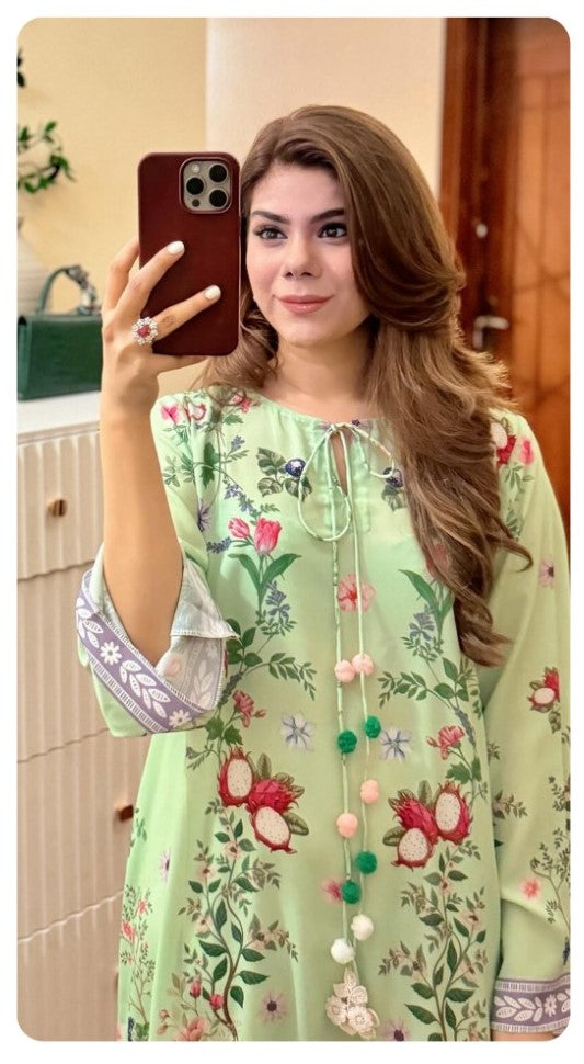 A Pastel Green Ensemble, Available As Both A Short Kurti And A Flowing Maxi Dress